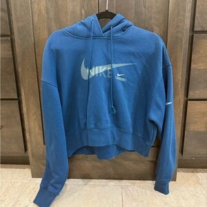 Nike Women's Blue Cropped Hoodie Sweater